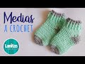 Medias tejidas a crochet [MODELO SENCILLO]  - Crochet slippers socks for babies | Lanitas y Colores