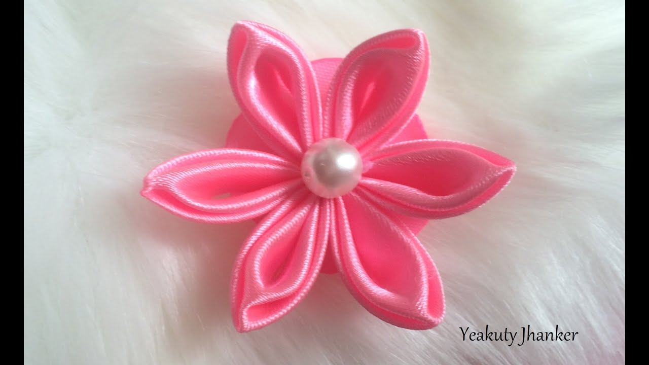 DIY: How to make a Kanzashi ribbon flower. - YouTube