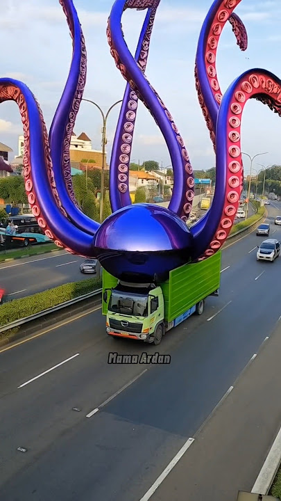 GIANT OCTOPUS ROBOT from inside a car transport trailer truck