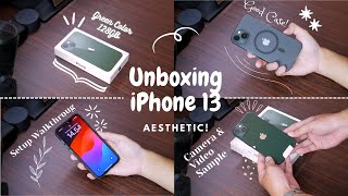 2024 Unboxing iPhone 13 Green💫☘️, setup walktrough, accessories, photo and video sample aesthetic 💫🐻