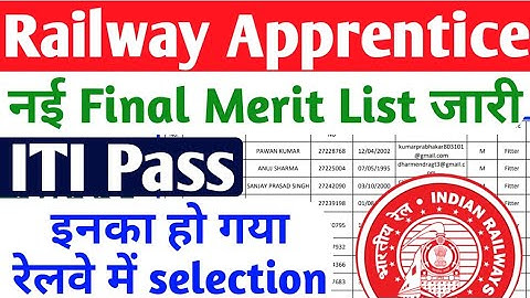 Railway Apprentice की Final Merit list जारी 2022, ITI Pass Railway Apprentice Today merit list 2022