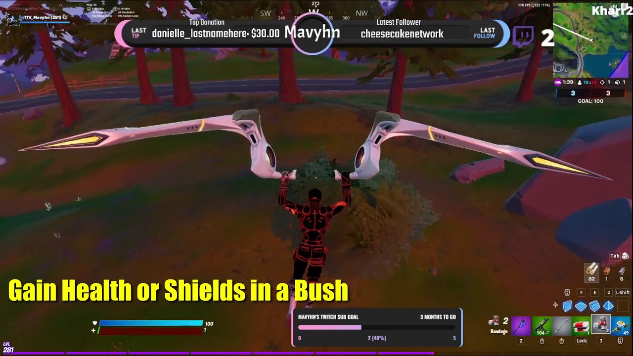 Fortnite - Gain Health or Shields in a Bush