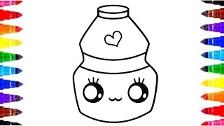 How to paint Cute yogurt Bottle Easy and Simple Coloring pages for kids