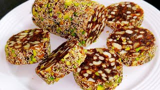 10 minutes Khajur dry fruit roll | khajoor ki mithai | sugar free date and dry fruit burfi