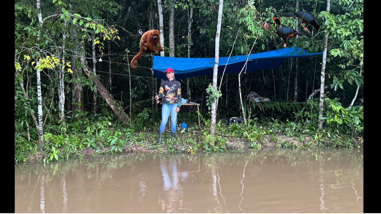 🏕️⛈️CAMPAMENTO COM MUITA CHUVA NA BARRACA DO RIO RIBEIRÃO 🐒