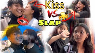 😍Kiss or slap challenge  with unknown people 🔥