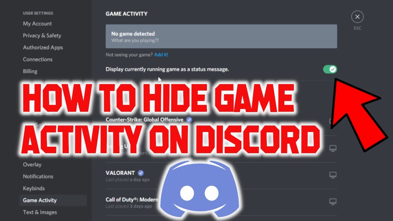 How to hide game activity on Discord 