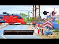 RailWay. Russian Railroad Crossing. Russian EMU Train EP3D/Железнодорожный переезд. Электричка ЭП3Д