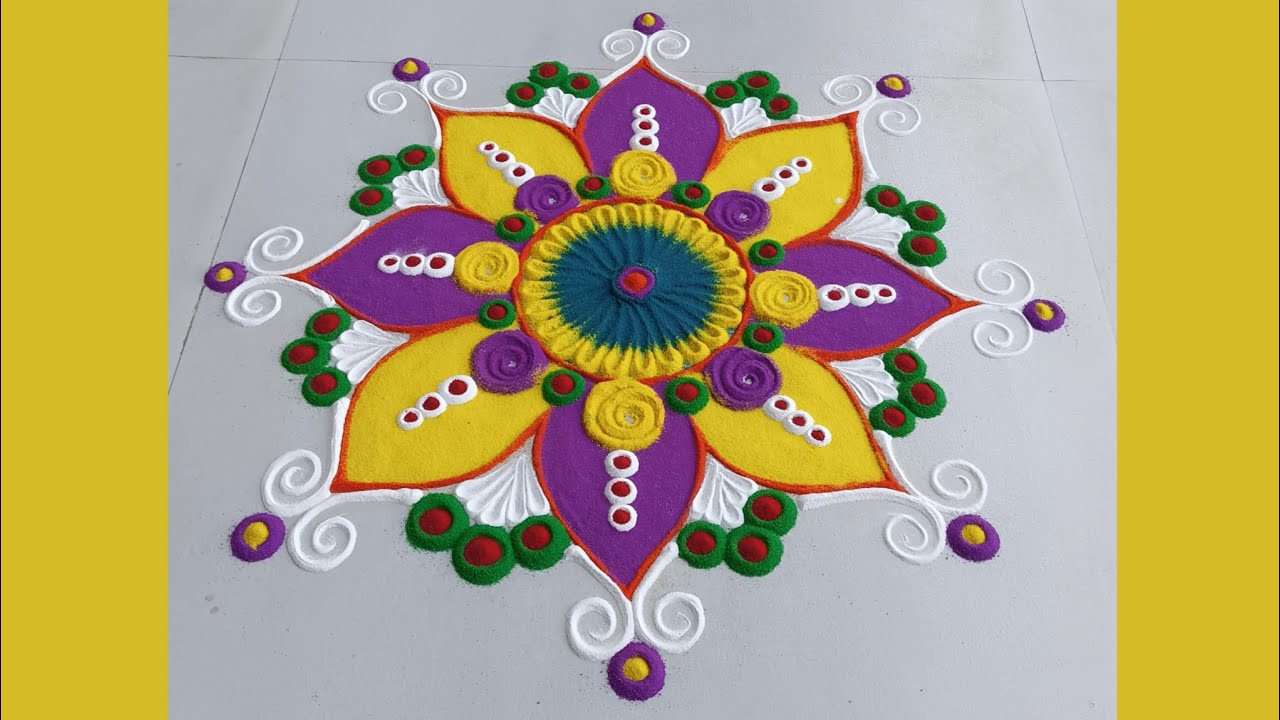 “कलर कॉम्बिनेशनने उठून दिसणारी रांगोळी | Trendy Flower Rangoli for Festivals”🌸🌼