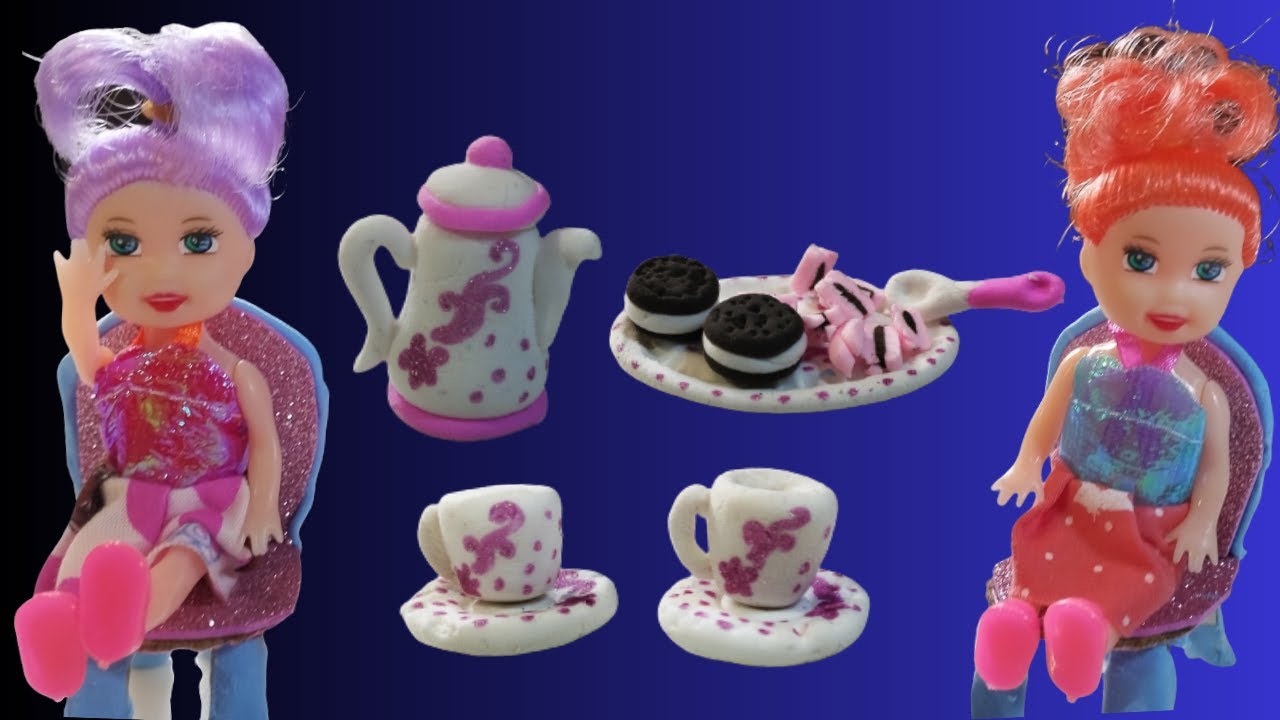 Tea set with clayBeautiful Cup set made from claytea set for dolls