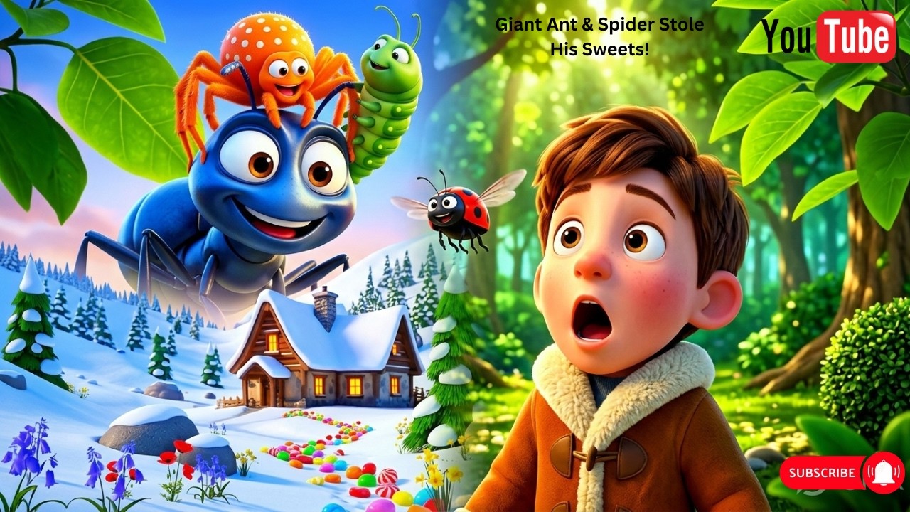 Giant Ant & Spider Stole His Sweets! 😱🍭 | Funny Snowy Valley #viral #cartoon #ants #spider