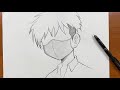 رسم سهل تعلم رسم ولد انمي يرتدي كمامة خطوة بخطوة