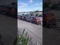 BNSF R-PWR4211 and R-PWR4251 idles beside the Longmont depot #train #short #dash9 #gp #warbonnet