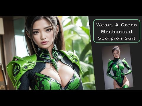 [ Ai Look Book ] Wears a green mechanical scorpion suit