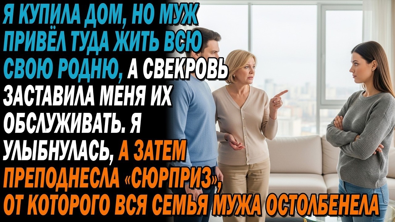 Дом купила я,👨‍👩‍👧‍👦но муж привёл всю родню, а свекровь велела мне им прислуживать.😏Я улыбнулась и…