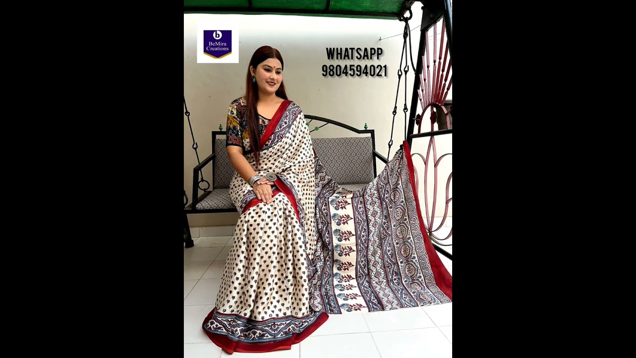 Ajrakh Handblock Printed Natural Dyed Modal Silk Saree 9804594021 