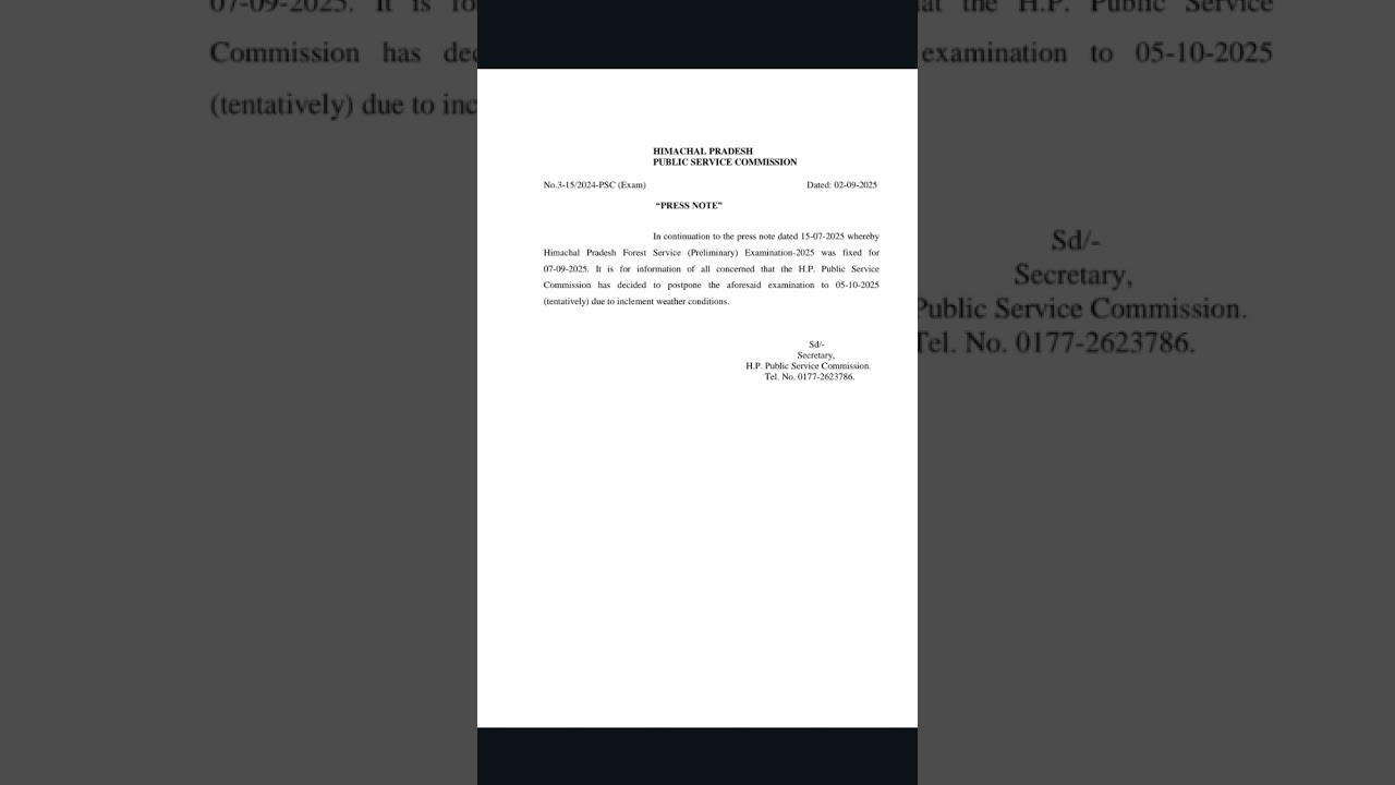 ACF Exam date extand by HPPSC 