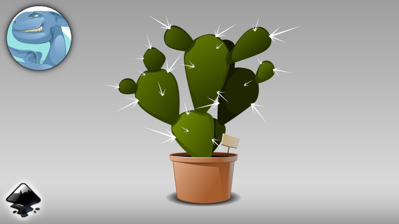 Cactus in a pot. Inkscape vector graphics. Time lapse.