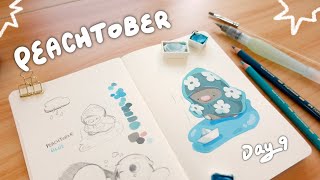 Day 9 - Blue | 2023 Peachtober challenge 🍑 | Cozy painting video | Holbein Gouache