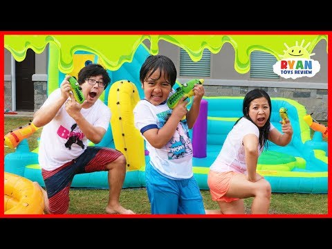 SLIME BLASTER CHALLENGE with Ryan's World Toys!!!!