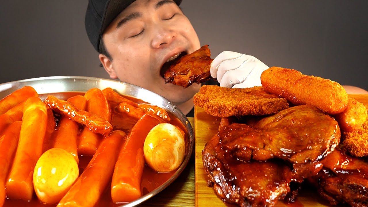 두꺼운 통가래떡 떡볶이, 자메이카, 피카츄돈까쓰, 가래떡꼬치 먹방~!! 리얼사운드 ASMR social eating Mukbang(Eating Show)