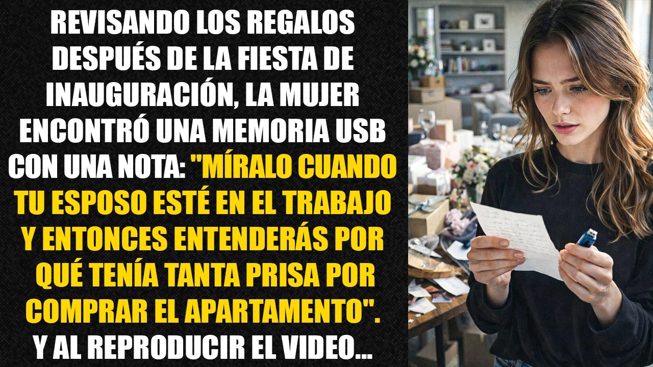 Revisando los regalos después de la fiesta de inauguración, la mujer encontró una memoria USB con...