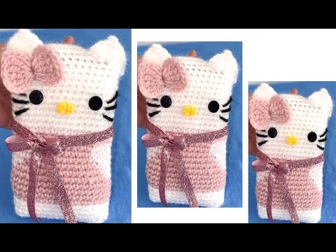 esta funda o bolso para tu movil de hello kitty otro modelo bonito a crochet por tallermanualperu