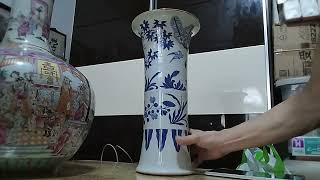 刚从行家淘取.明崇禎青花四君子.梅.兰.菊.竹.喜上眉梢.多子多福.凤尾尊。（石子青料）(李城收藏)