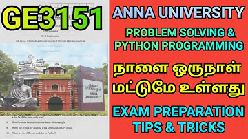 Engineering 1st Year Python One day Exam Preparation Tips & Tricks | Anna University GE3151 | PSPP