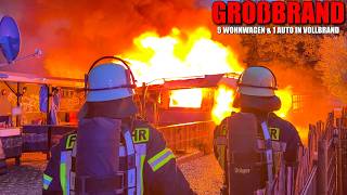 [GROßBRAND AUF CAMPINGPLATZ!] - 5 Wohnwagen & 1 PKW in Vollbrand ~ Flammen & starke Rauchentwicklung