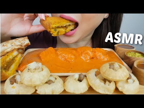 Indian FOOD *Golgappa and Butter Chicken with Stuffed Bread Pakora Relaxing Eating Sounds | N.E