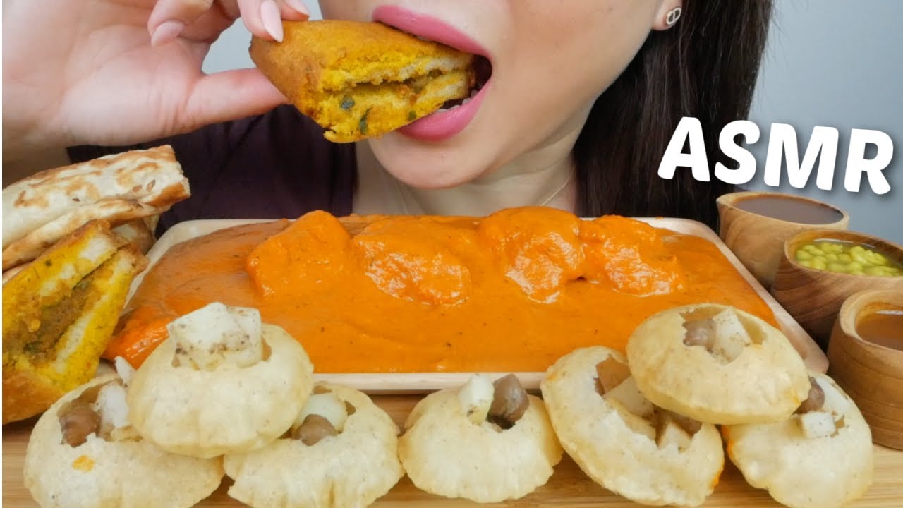 Indian FOOD *Golgappa and Butter Chicken with Stuffed Bread Pakora Relaxing Eating Sounds | N.E