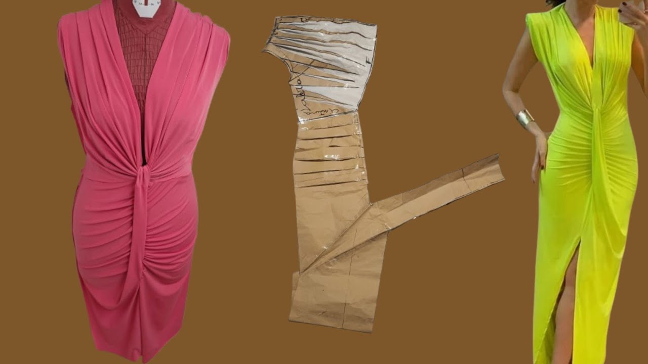 Modelagem   vestido de  Festa  decote V profondo     drapeado  