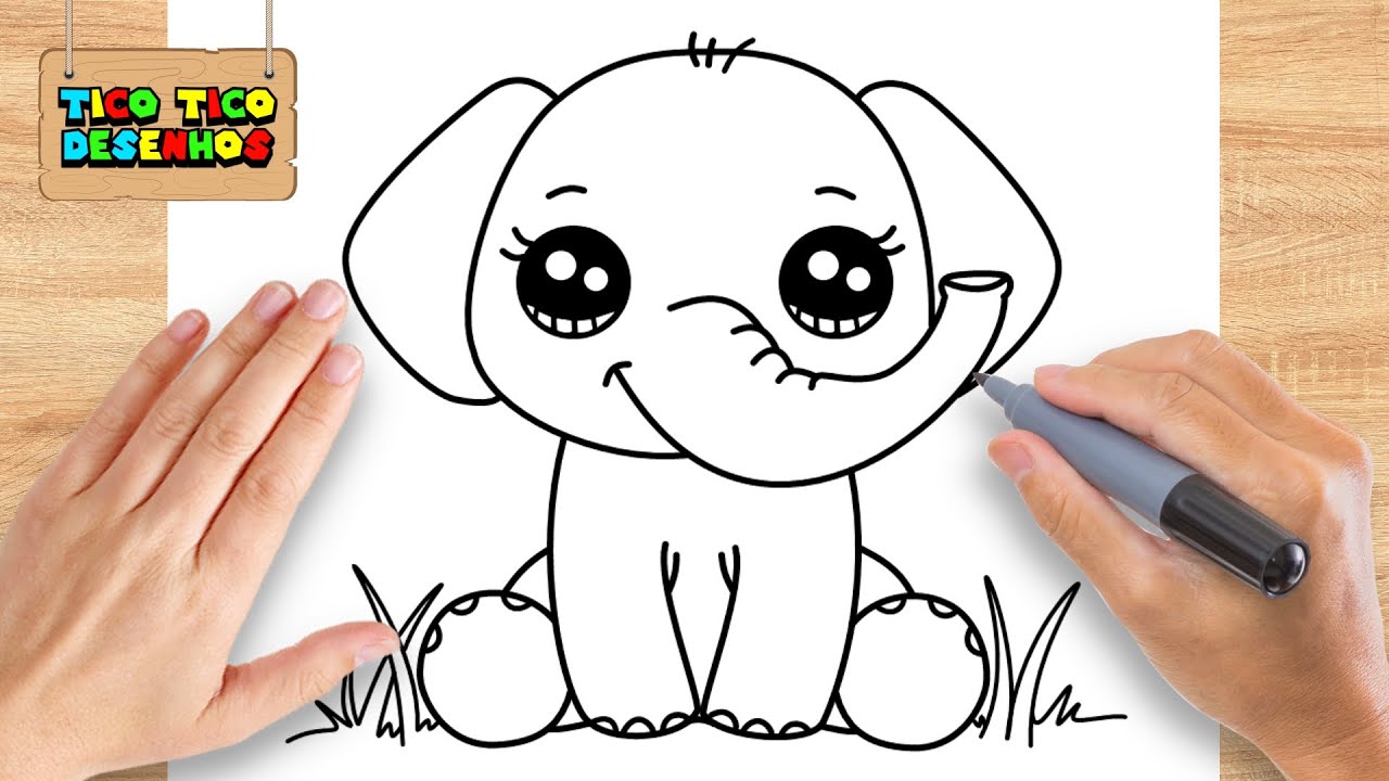 Como desenhar um elefante kawaii passo a passo super fácil 🐘✍️ #comod