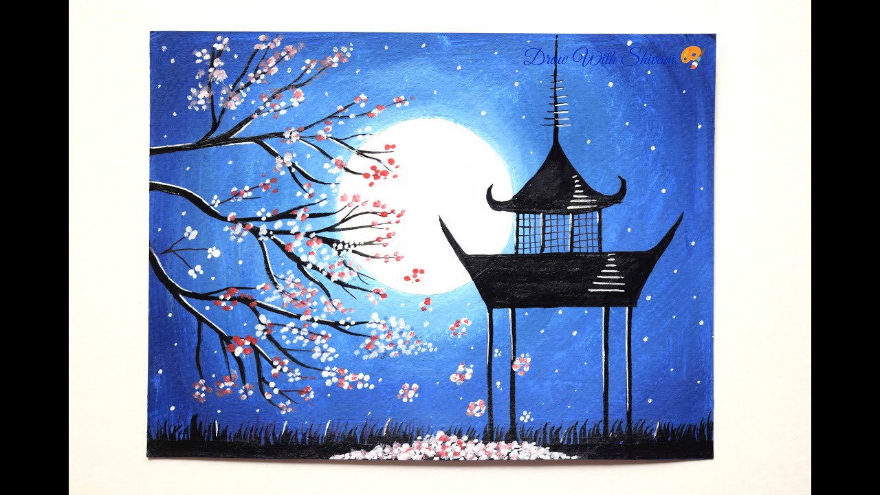 Night Landscape Painting using Acrylic Colors/ Acrylic Painting