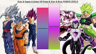 Goku & Vegeta & Gohan VS Frieza & Jiren & Broly POWER LEVELS All Forms  DBS / DBS: Super Hero
