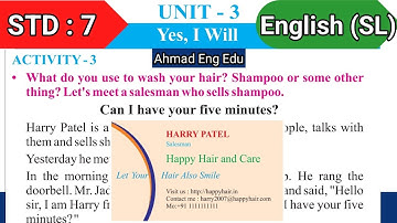 Std 7 | Unit 3 | Yes, I Will in Hindi | Can I have Your Five Minutes | Sem 1 | English #std7english