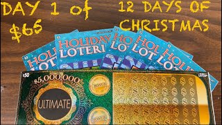 DAY 1 OF 12 DAYS OF CHRISTMAS! HOLIDAY LOTERIA $65 TEXAS LOTTERY SCRATCH OFF TICKETS