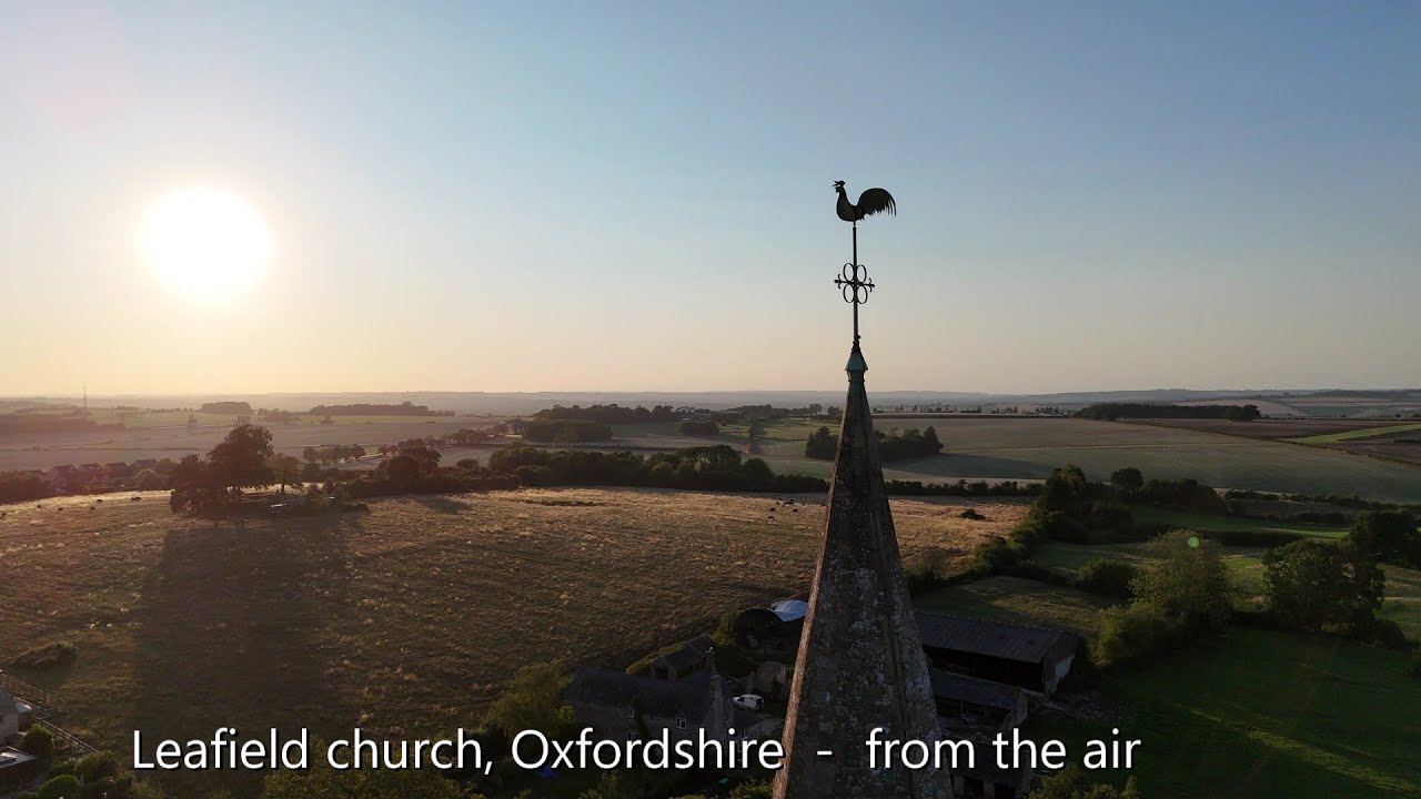 Leafield church, Oxfordshire, seen from the air in 2025