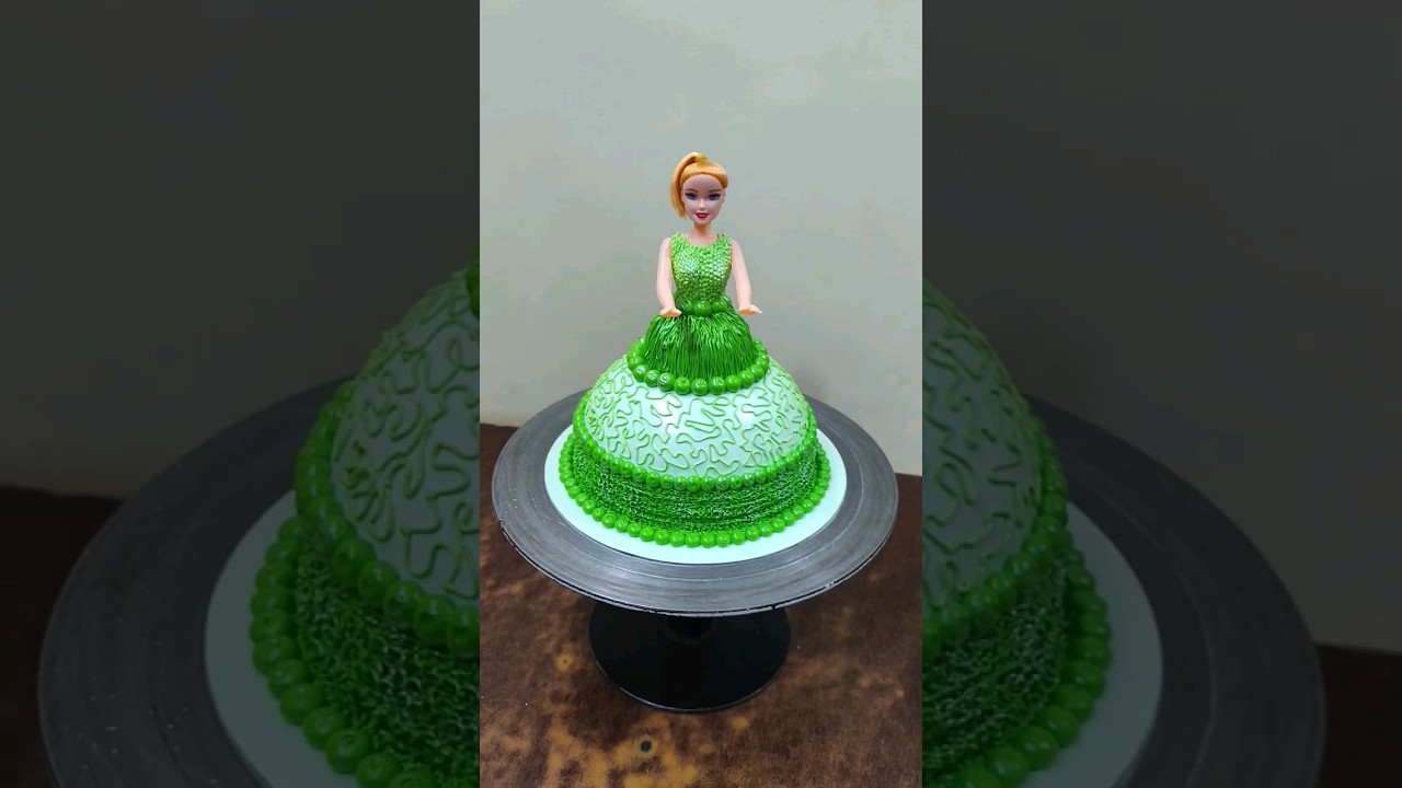 Green Color Doll Cake design 