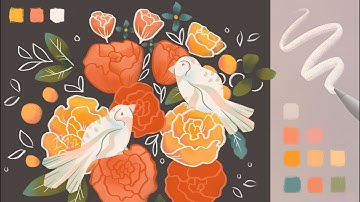 Use ONE BRUSH in PROCREATE to draw a FLOWER composition (Procreate Class Trailer)