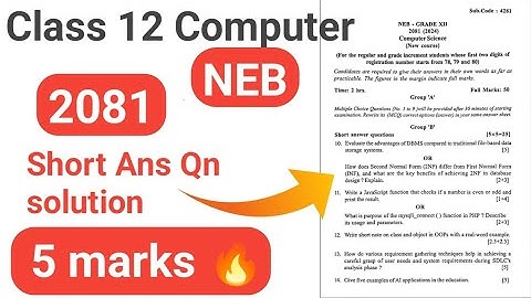 Class 12 computer 2081 paper solution | 2080 batch computer paper solution | Short question answers