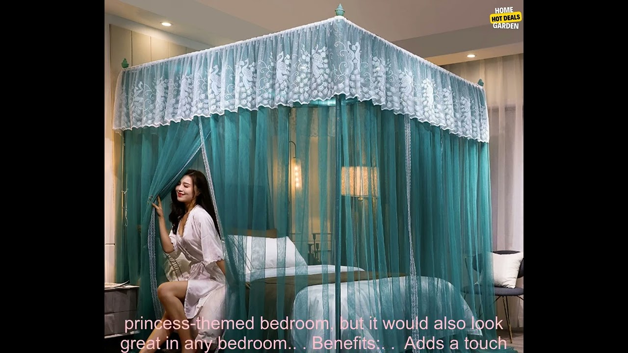 1005002273423371 Luxury Princess Canopy Bed Curtains 3 Side Openings Post Bed Curtain C
