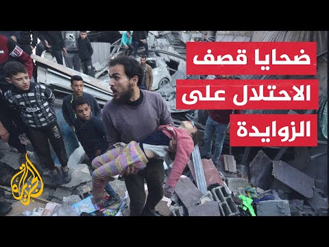 مشاهد خاصة من مكان استهداف مأوى نازحين في الزوايدة