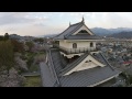 桜と上山城とライトアップ(山形県上山市)・空撮ドローン