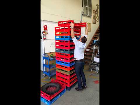 Manual loading bread crates.