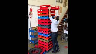 Manual loading bread crates.