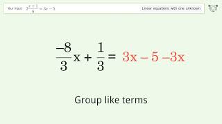Linear equation with one unknown: Solve 2(x+1)/6=3x-5 step-by-step solution