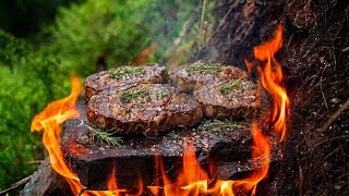 50 Minutes of Extreme Jungle Cooking | Beef Steak on a HOT ROCK