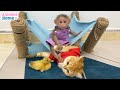 BiBi monkey takes duckling to visit Ody cat